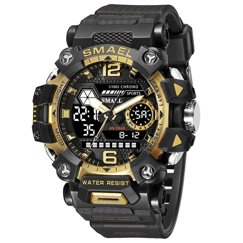 SMAEL Men Watches 50m Waterproof Sports Watch Military Man Sports Watch Digital 8072 Dual Display Watch Quartz Led Digital