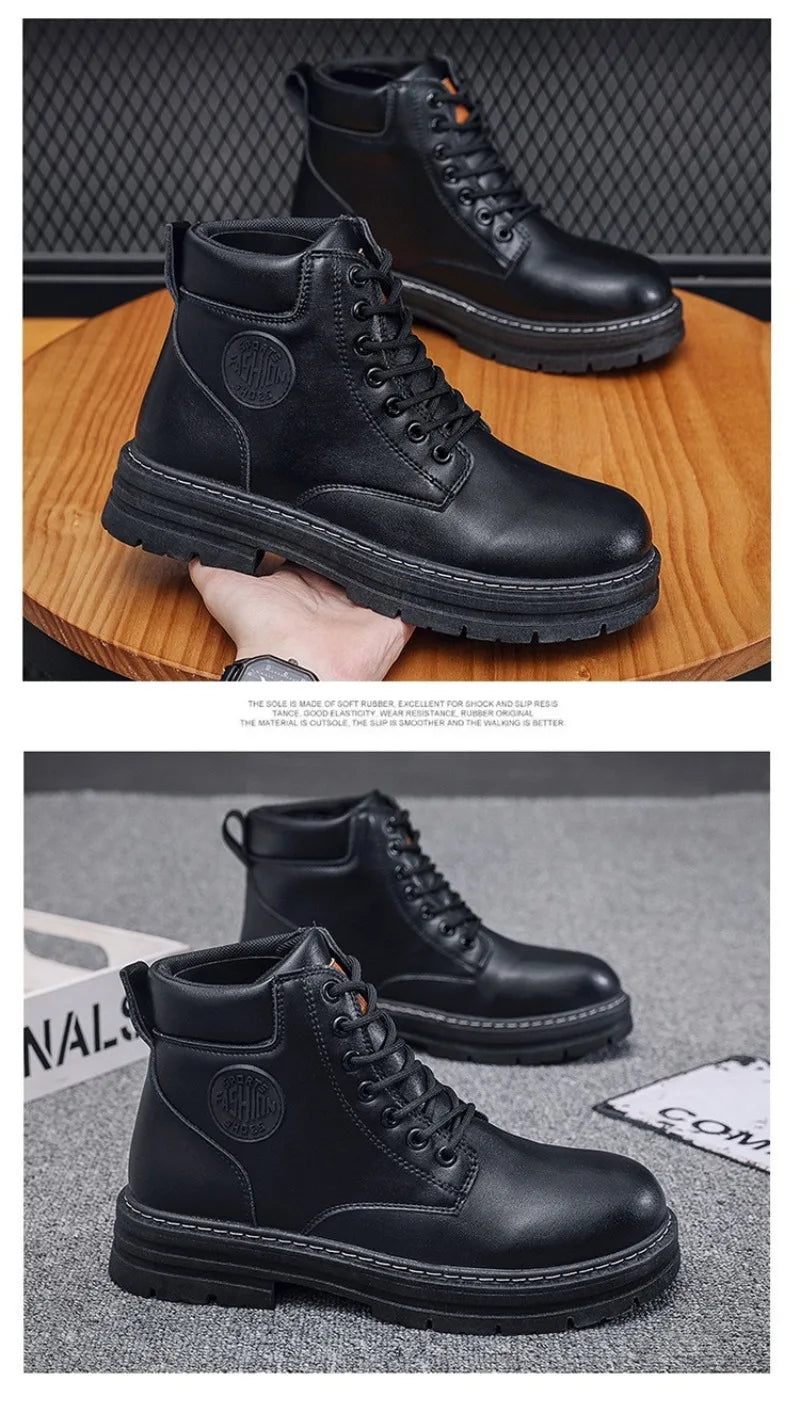 Men's Shoes Autumn New High Cut Workwear Boots British Style Short Boots Korean Version Versatile Thickness Boot Trendy Shoes