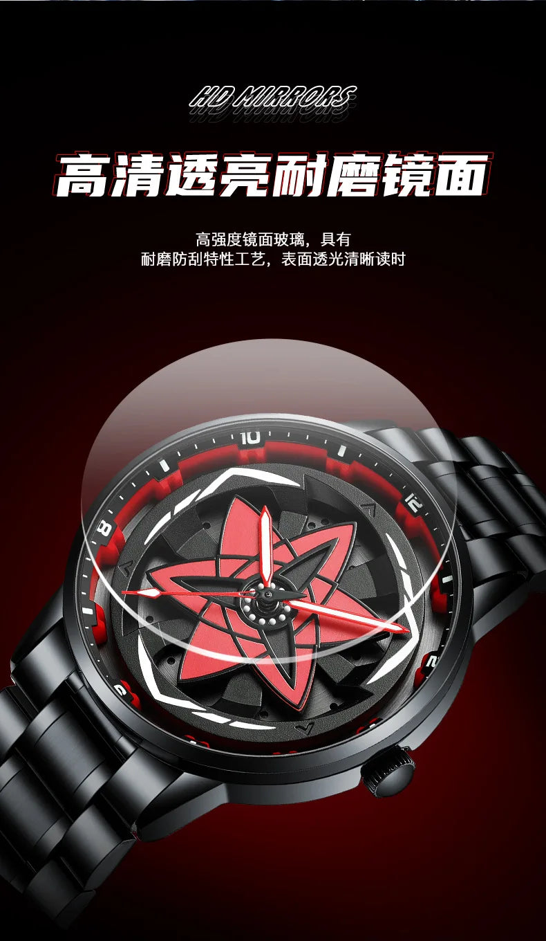 360Rotation 3D Wheel Men Watches Super Car Rim Hub Men Quartz Watch Stainless Steel Waterproof Wholesale Watch Relogio Masculino