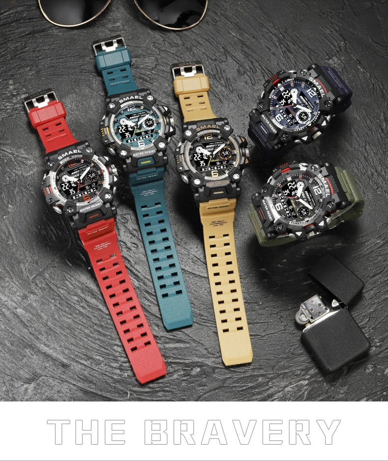 SMAEL Men Watches 50m Waterproof Sports Watch Military Man Sports Watch Digital 8072 Dual Display Watch Quartz Led Digital