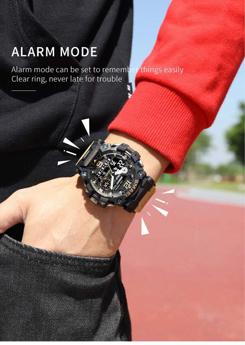 SMAEL Men Watches 50m Waterproof Sports Watch Military Man Sports Watch Digital 8072 Dual Display Watch Quartz Led Digital