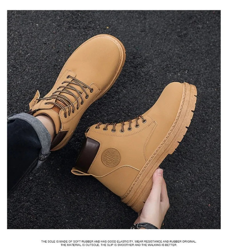 Men's Shoes Autumn New High Cut Workwear Boots British Style Short Boots Korean Version Versatile Thickness Boot Trendy Shoes