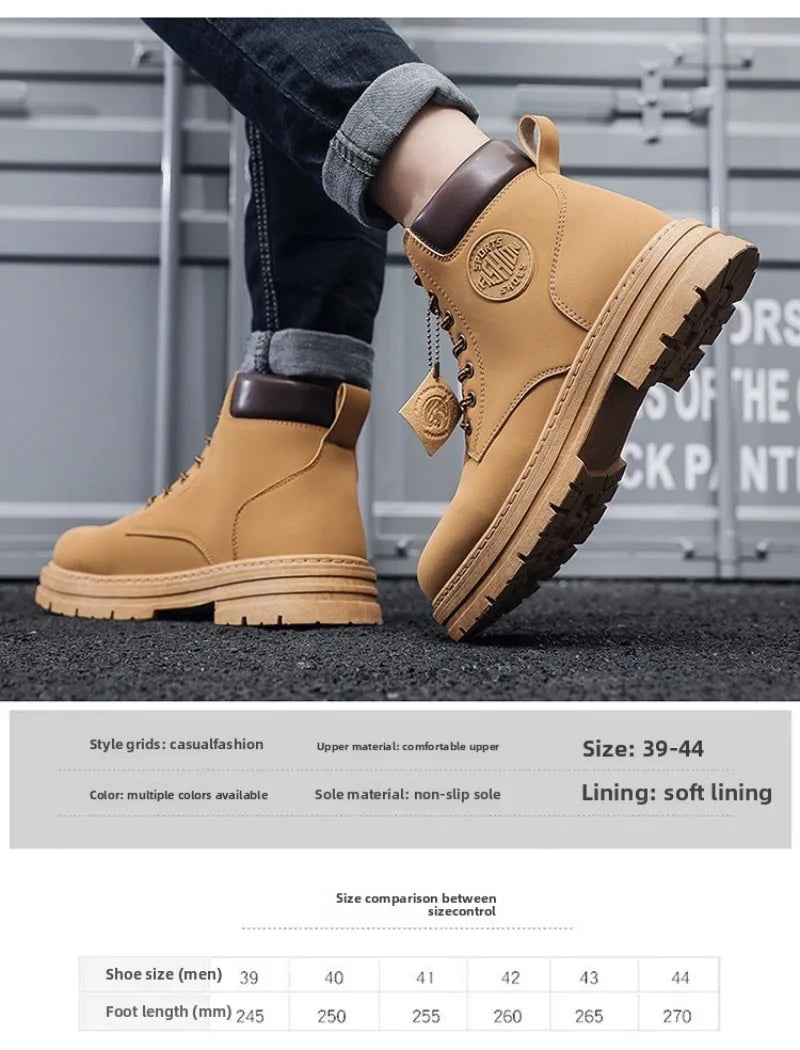 Men's Shoes Autumn New High Cut Workwear Boots British Style Short Boots Korean Version Versatile Thickness Boot Trendy Shoes