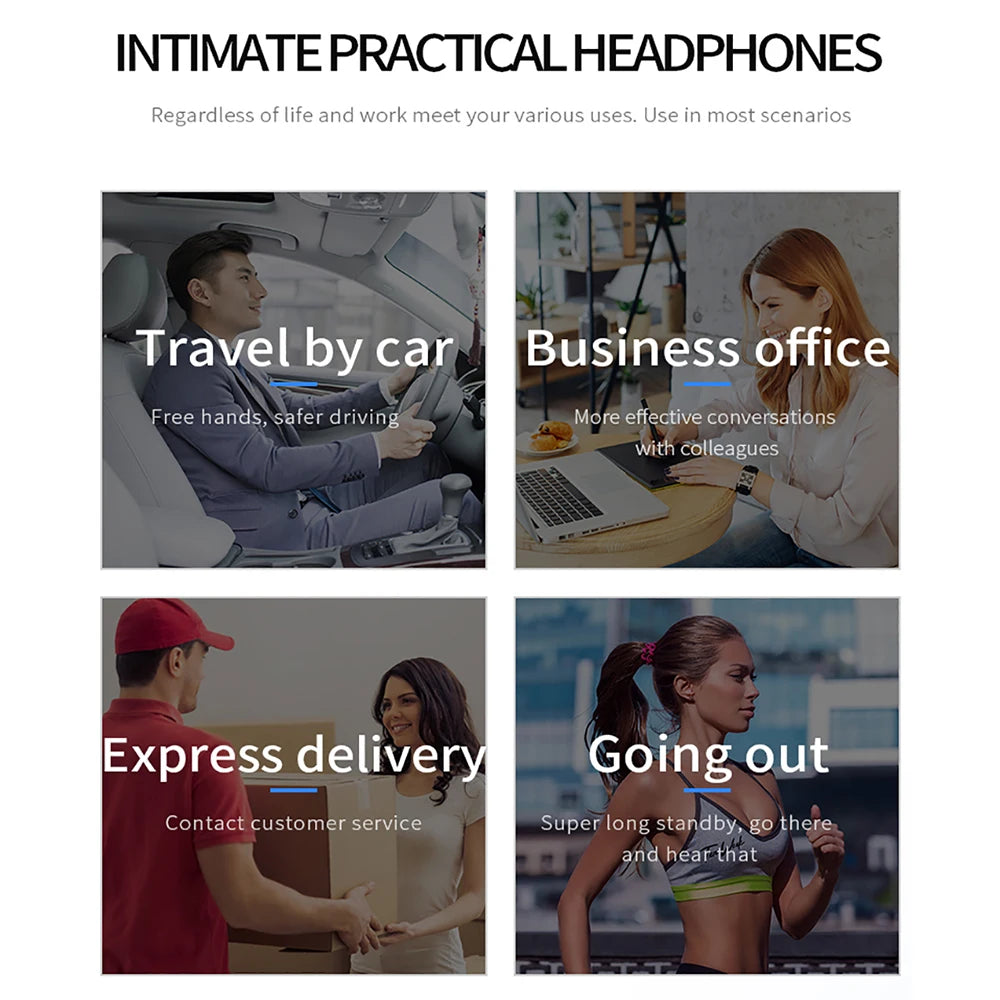 Wireless Bluetooth 5.0 Headset Single Long-lasting Business Earphone Left and Right Ears General Headphones for Mobile Phones