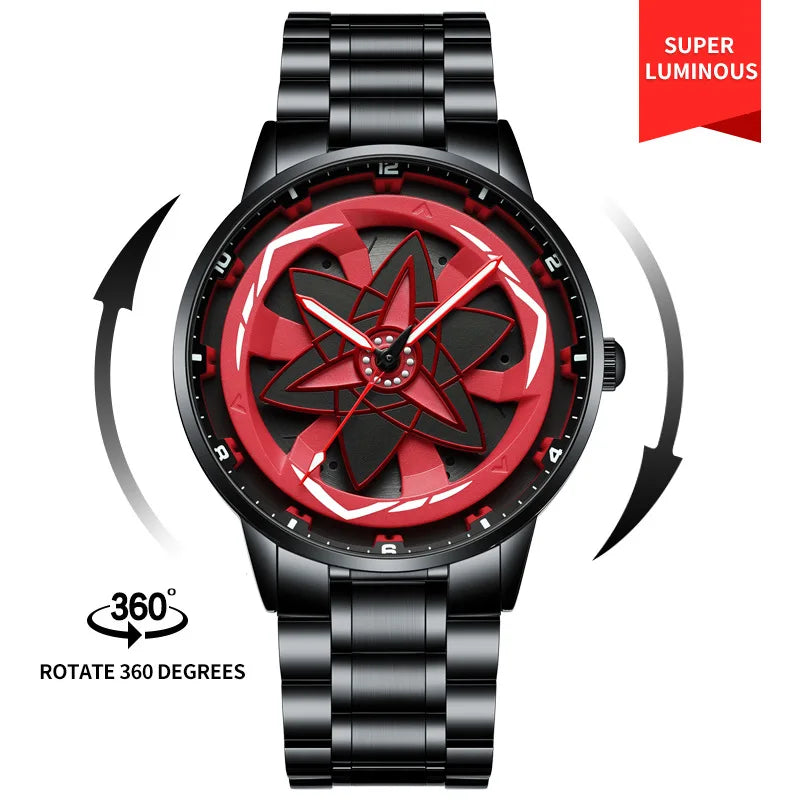 360Rotation 3D Wheel Men Watches Super Car Rim Hub Men Quartz Watch Stainless Steel Waterproof Wholesale Watch Relogio Masculino