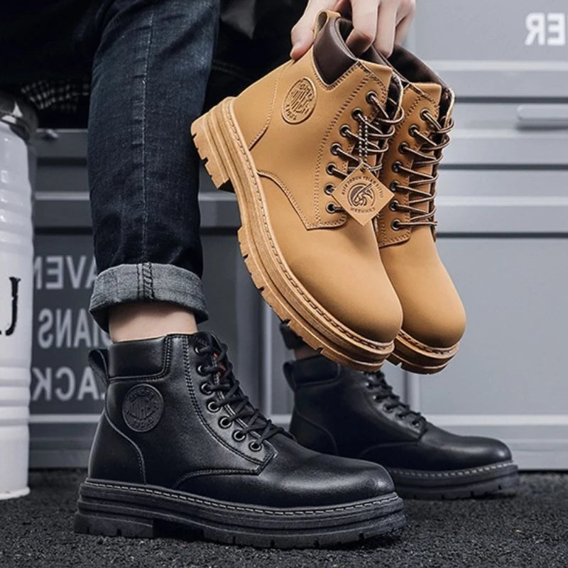 Men's Shoes Autumn New High Cut Workwear Boots British Style Short Boots Korean Version Versatile Thickness Boot Trendy Shoes