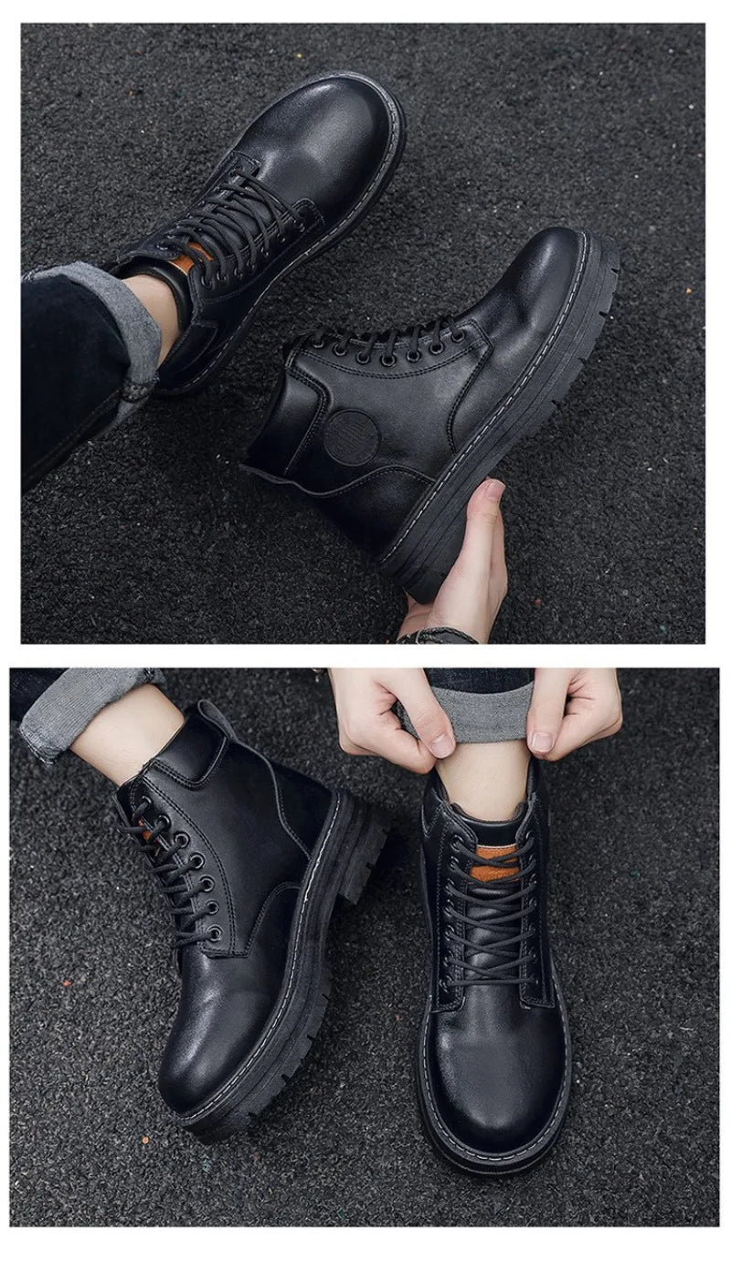 Men's Shoes Autumn New High Cut Workwear Boots British Style Short Boots Korean Version Versatile Thickness Boot Trendy Shoes