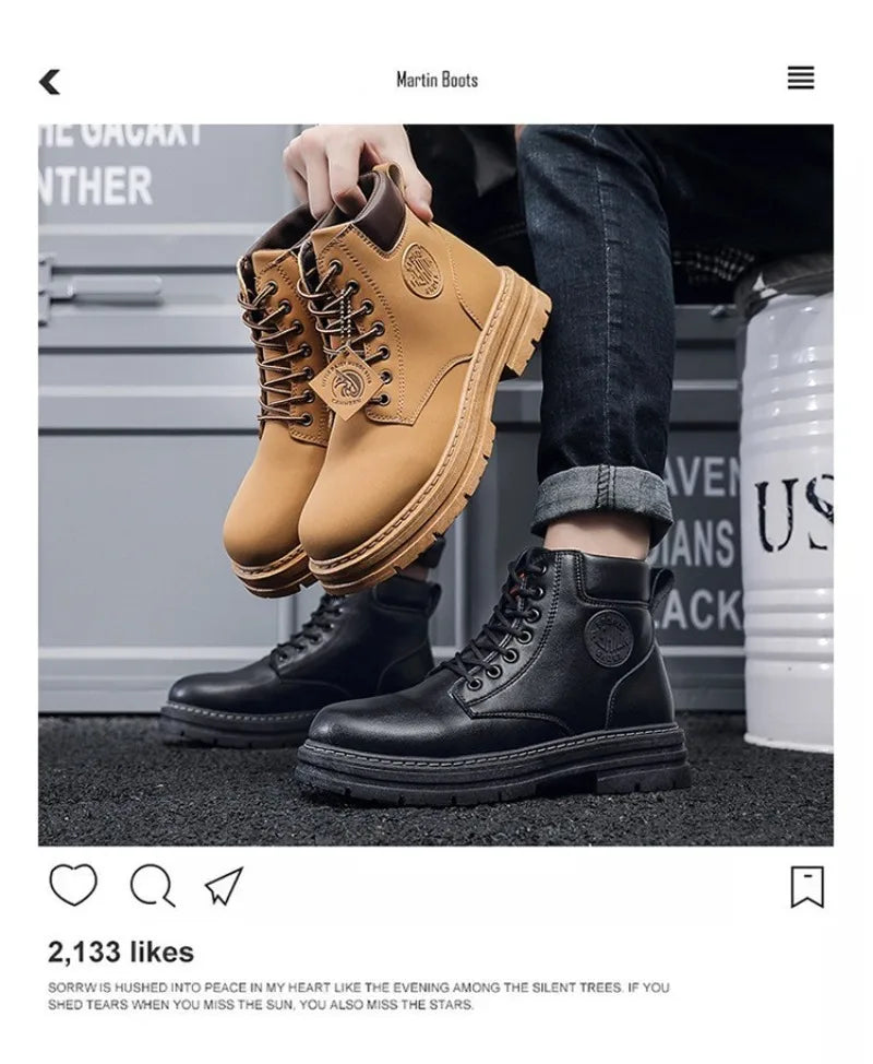 Men's Shoes Autumn New High Cut Workwear Boots British Style Short Boots Korean Version Versatile Thickness Boot Trendy Shoes
