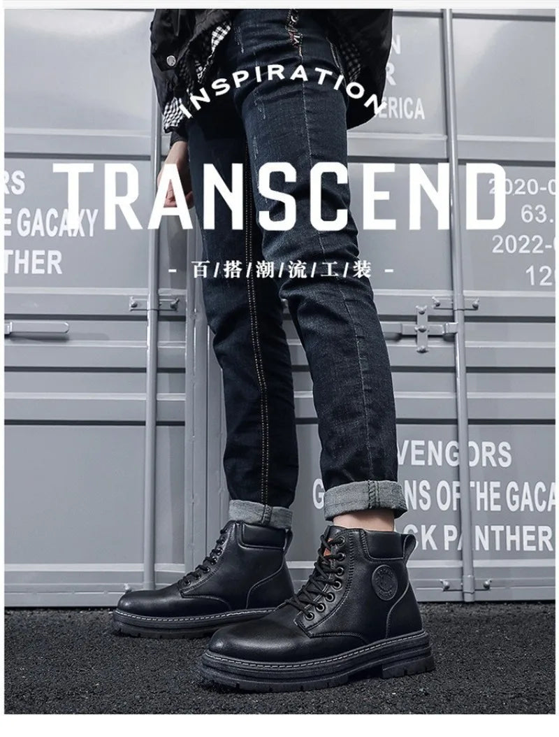 Men's Shoes Autumn New High Cut Workwear Boots British Style Short Boots Korean Version Versatile Thickness Boot Trendy Shoes