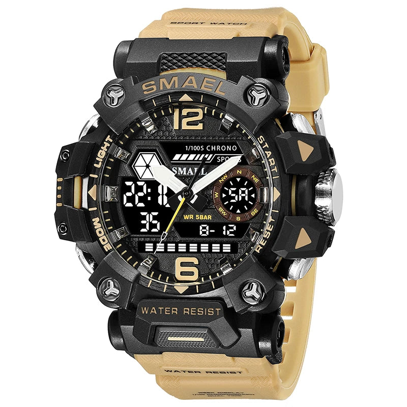 SMAEL Men Watches 50m Waterproof Sports Watch Military Man Sports Watch Digital 8072 Dual Display Watch Quartz Led Digital