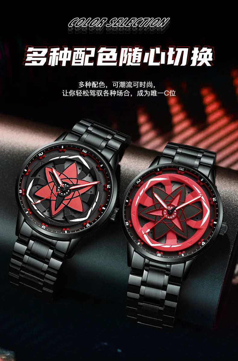 360Rotation 3D Wheel Men Watches Super Car Rim Hub Men Quartz Watch Stainless Steel Waterproof Wholesale Watch Relogio Masculino