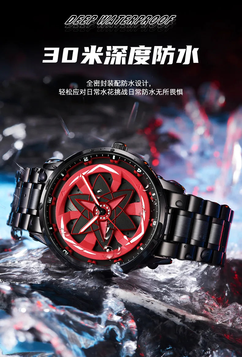 360Rotation 3D Wheel Men Watches Super Car Rim Hub Men Quartz Watch Stainless Steel Waterproof Wholesale Watch Relogio Masculino