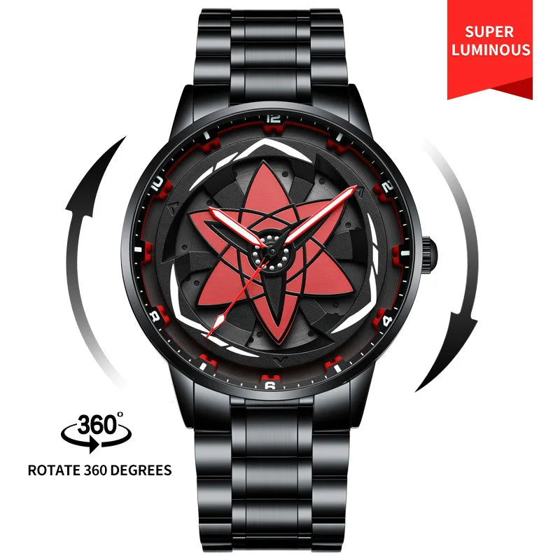 360Rotation 3D Wheel Men Watches Super Car Rim Hub Men Quartz Watch Stainless Steel Waterproof Wholesale Watch Relogio Masculino